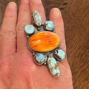 Navajo Sterling Silver Orange and Turquoise Statement